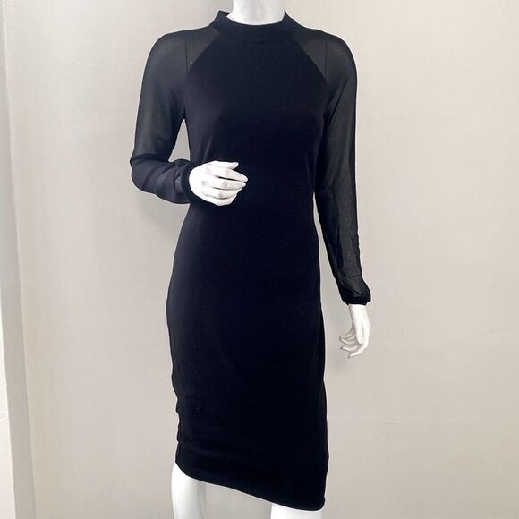 Ted Baker Wrenti Black Bodycon Long Sleeve Cocktail Dress w Exposed Back Zipper - Picture 1 of 13